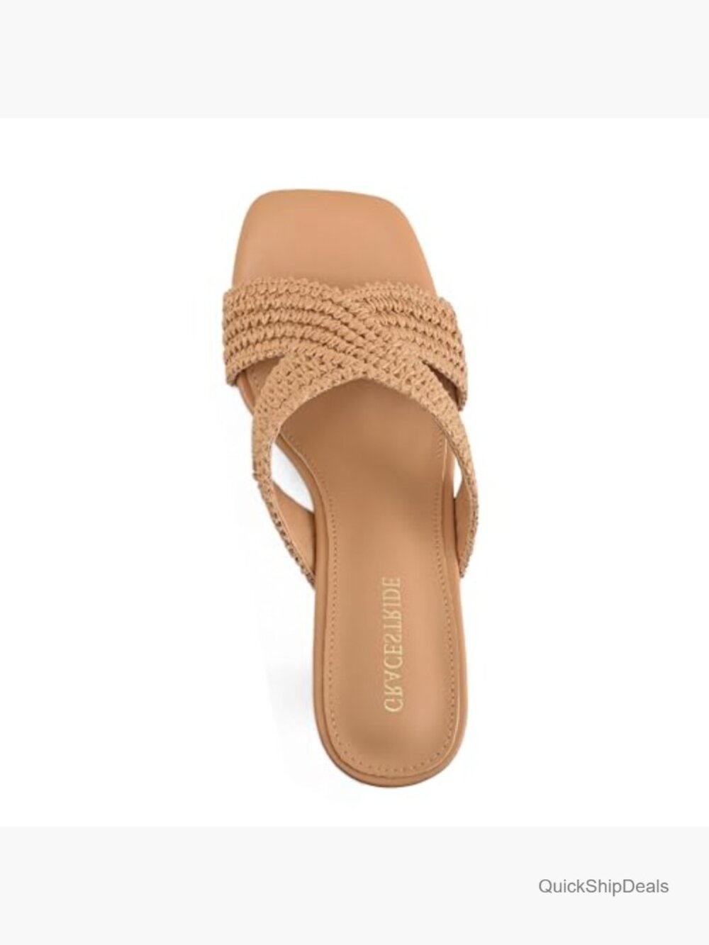 Brown Heeled Mule Sandals, Block Heel, Slip On, Square Toe, Braided Straps - Picture 3 of 4